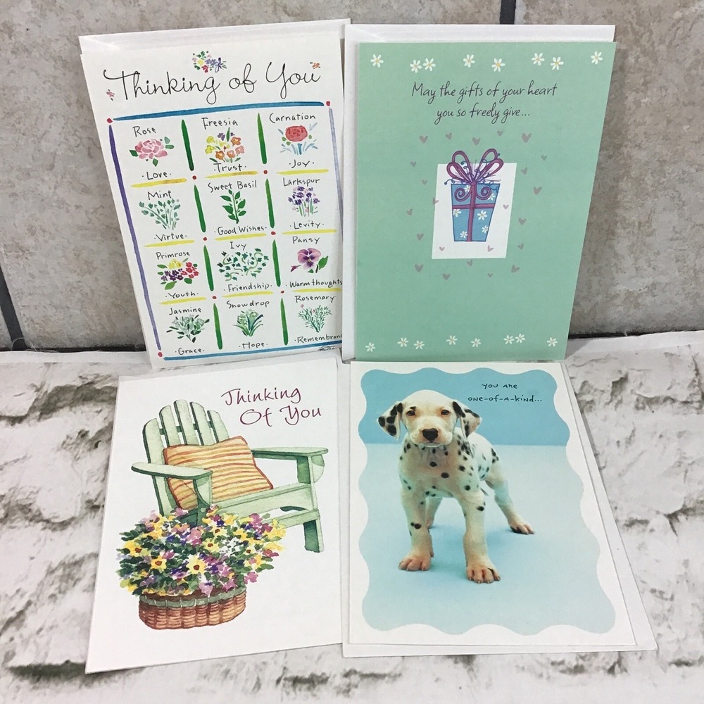 Vintage Greeting Cards Lot Of 4 Thinking Of You Birthday Christian Religious